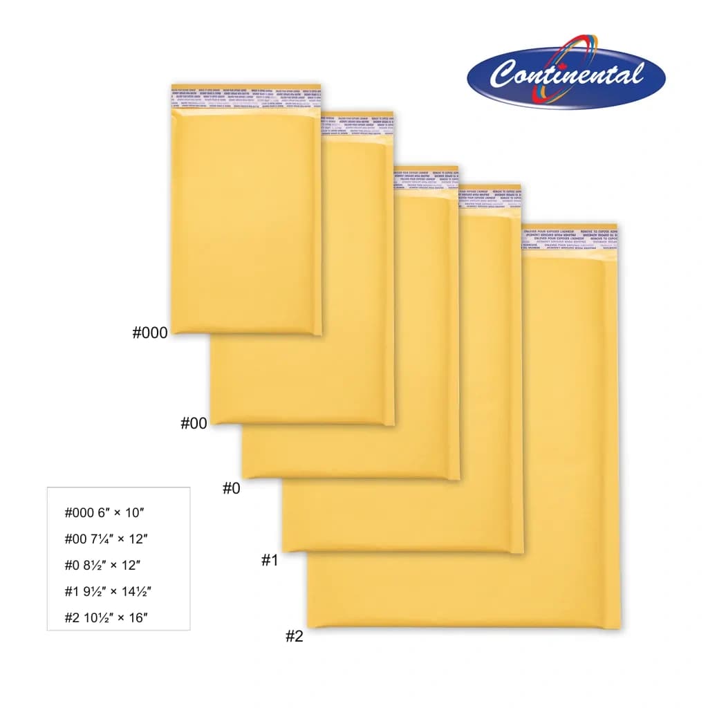 Kraft and white bubble mailers in five sizes