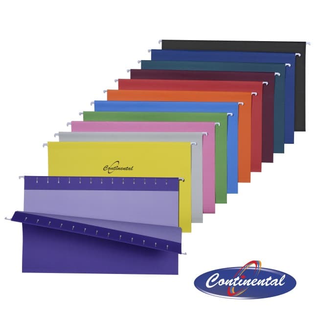 Assorted colored hanging folders fanned out